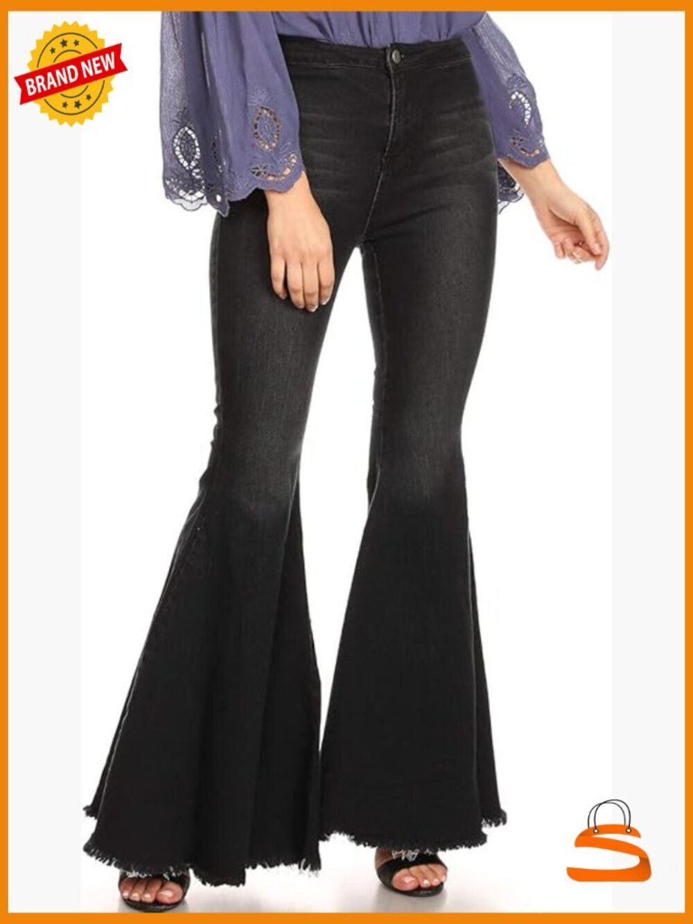 High Waist Flare Bell Bottom Denim Jeans - Stretchy Wide Leg